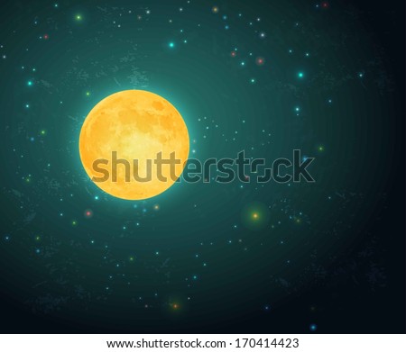 Illustration of a full moon  on a background of the starry sky