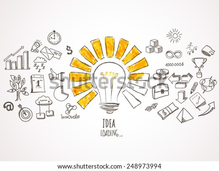 Idea loading. Business icons drawn in pencil. Vector background.