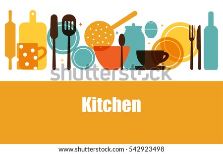 Vector set of kitchen utensils for cooking. Kitchen tools. The interior of the kitchen. Set of vector elements for the kitchen.