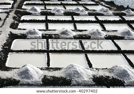 Salt piles on a saline exploration near Teneguia volcano on La Palma island