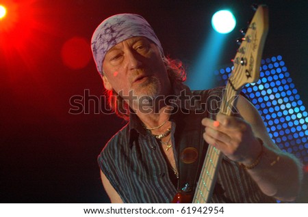 BRNO,CZECH REP-FEB 22:Rodger Glover on bass of band Deep Purple on concert at the hall Rondo February 22,2006 in Brno,Czech Republic.The group arrived as part of tour for album Rapture Of The Deep.