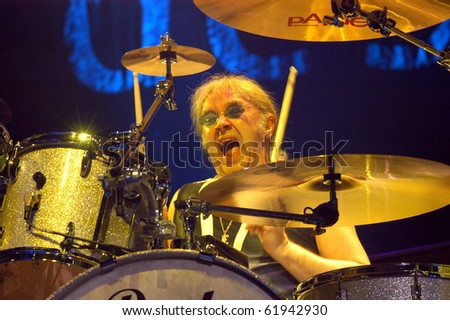 BRNO,CZECH REP-FEB 22:Ian Paice on drums of band Deep Purple on concert at the hall Rondo February 22,2006 in Brno,Czech Republic.The group arrived as part of tour for album Rapture Of The Deep.