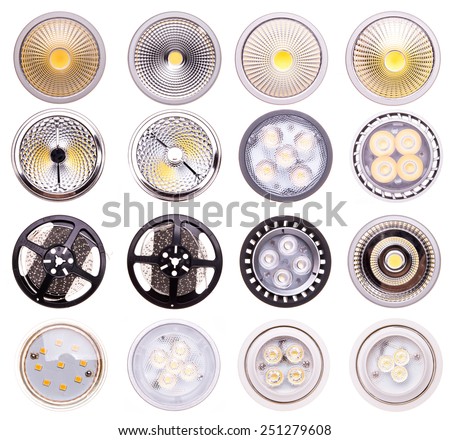set of LED bulbs isolated on white background