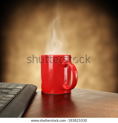 red mug in office
