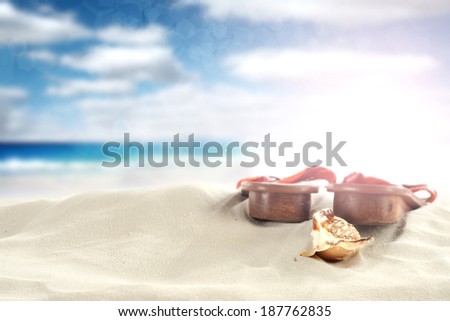shell shoes sand beach and sky