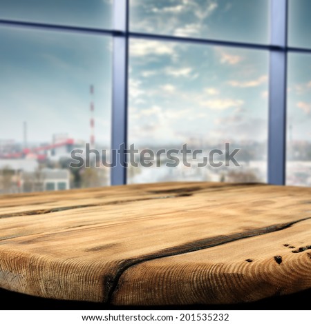 vintage table space and city landscape