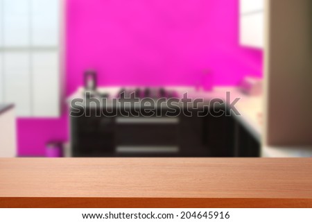 brown dark desk top and kitchen of pink