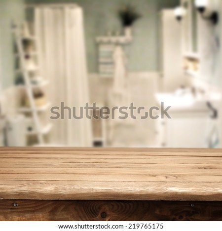 desk of wood top and bathroom of vintage chic