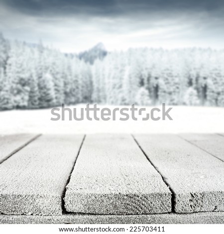 cold day and wooden table of snow