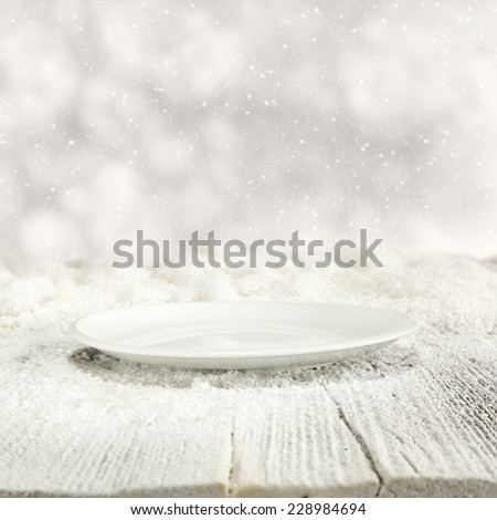 winter background of dinner plate