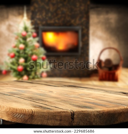 home interior with worn table of free space and fireplace