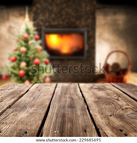 home interior with worn table of free space and fireplace