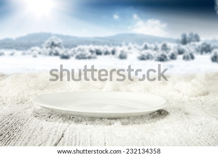 free space on wooden table of snow