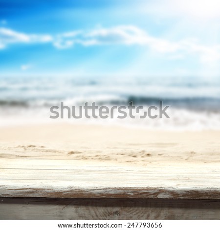 desk of white summer time and sand on the beach