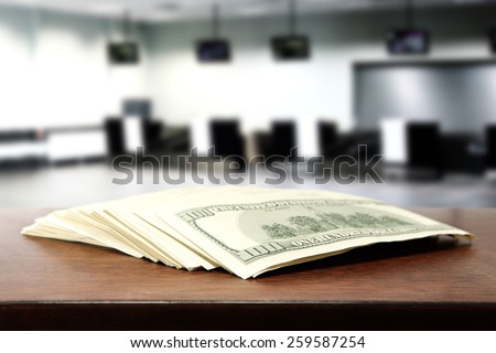 stock exchange interior and desk of cash