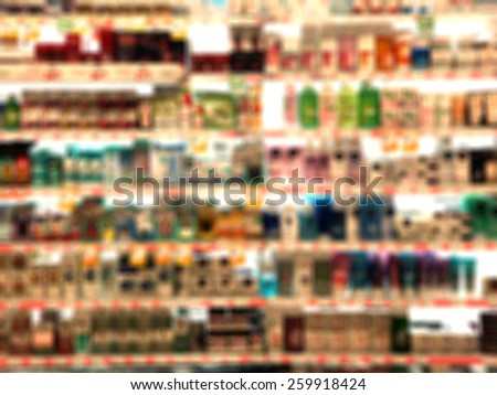 blurred background of shelf of shop