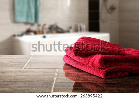 bathroom interior and towels of red