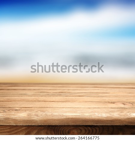 background of summer and desk top of wood and space for you