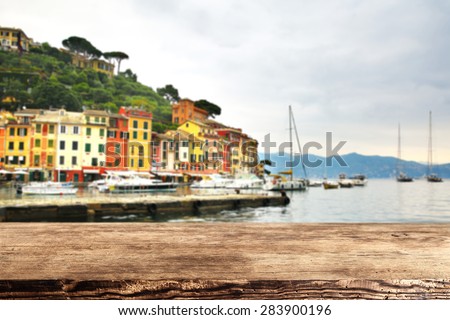 Portofino background and dark brown desk space