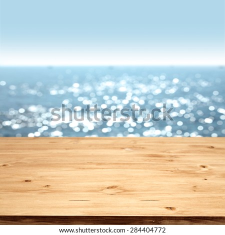 summer blurred sea and sky with desk of free space for you