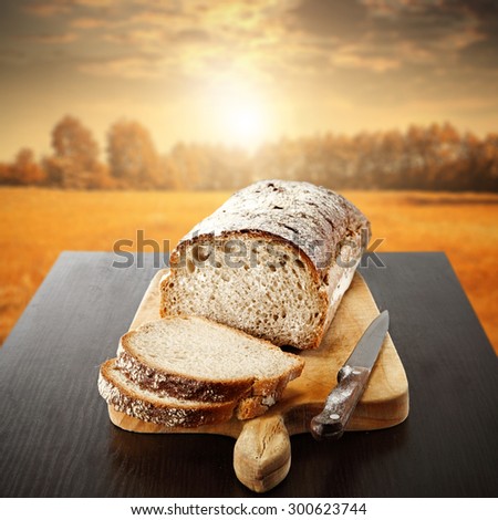 decoration of bread on dark desktop and brown desk