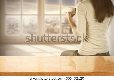 yellow desk space and woman and retro window