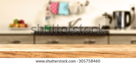 yellow wooden desk top in kitchen room and space for you