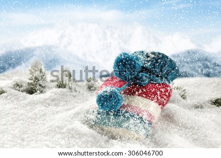 cold winter and frost and hot water bottle decoration and winter landscape of mountains