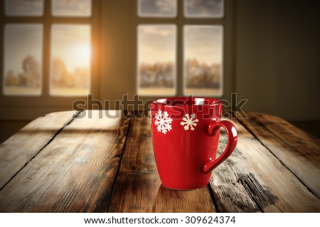 decoration of xmas mug and table place with shadows