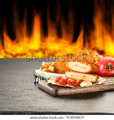 fire background and fresh food space