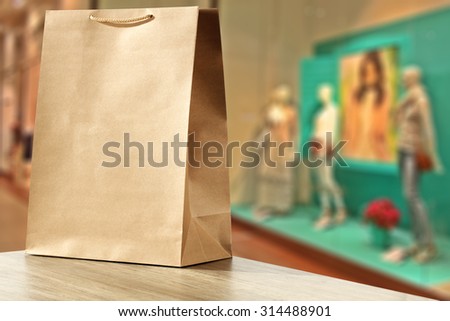 blurred background shop interior with big bag