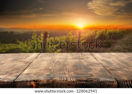 sunny day in vineyard and desk space and space for you