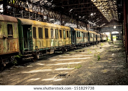 Some trains at abandoned train depot Stock foto © 