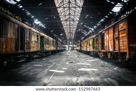 Some trains at abandoned train depot Stock foto © 