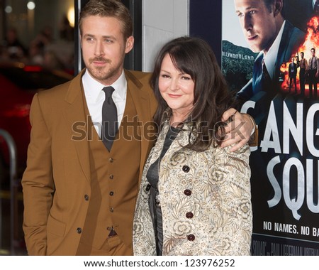 LOS ANGELES, CA - JANUARY 7: Ryan Gosling and his mother arrive at the premiere of Gangster Squad at Grauman\'s Chinese Theatre in Los Angeles, CA on January 7, 2013