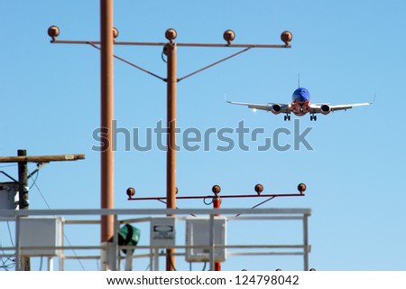LOS ANGELES, CA - OCTOBER 23: A Southwest Airlines passenger jet on approach at Los Angeles International Airport in Los Angeles on October 23, 2012. Southwest carries 130 million passengers a year