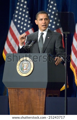 MESA, AZ - FEBRUARY 18: President Barack Obama speaks about the home mortgage crisis at Dobson High School on  February 18, 2009 in Mesa, AZ.