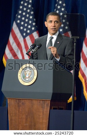 MESA, AZ - FEBRUARY 18: President Barack Obama speaks about the home mortgage crisis at Dobson High School on  February 18, 2009 in Mesa, AZ.