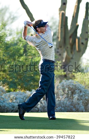 SCOTTSDALE, AZ - OCTOBER 22: Brad Faxon hits a drive in the Frys.com Open PGA golf tournament on October 22, 2009 in Scottsdale, Arizona.