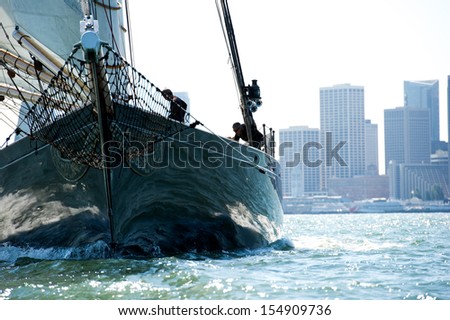 SAN FRANCISCO, CA - SEPTEMBER 13: Super yacht America competes in a regatta during the America\'s Cup in San Francisco, CA on September 13, 2013