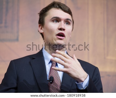 NATIONAL HARBOR, MD - MARCH 7, 2014: Charlie Kirk, Executive Director of Turning Point USA, speaks at the Conservative Political Action Conference (CPAC).