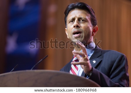 NATIONAL HARBOR, MD - MARCH 6, 2014: Louisiana Governor Bobby Jindal speaks at the Conservative Political Action Conference (CPAC).