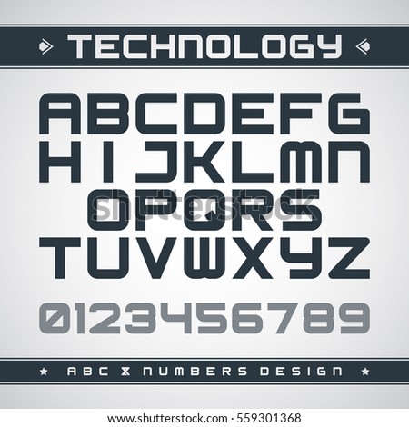 Vector alphabet. Creative and modern rounded technology bold font in square shape with white background. For company identity, signage, typography, advertising, banners, posters, web and flyers. EPS 8