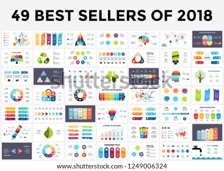 Best infographic templates of 2018. Presentation slides set. Circle diagrams, timelines, light bulb, puzzle brain head, brush stroke banners. Medicine, education, ecology, business infographics.