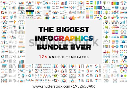 The Biggest Vector Infographics Bundle. 174 presentation slide templates - from diagrams, charts or timelines to maps, arrows and banners. Perfect for any industry from business or marketing to Imagine de stoc © 