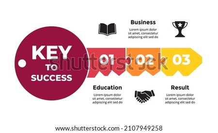 Key to success infographic. Business solution presentation slide template. Diagram chart with 3 steps, options, processes. 