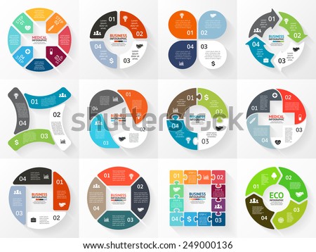 Vector circle arrows stripe infographics set. Template for cycle diagram, graph, presentation and round chart. Business concept with 4 options, parts, steps or processes. Marketing data brochure.
