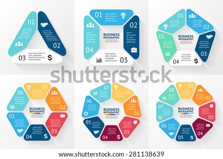 Vector circle infographic. Template for cycle diagram, graph, presentation and round chart. Business concept with 3, 4, 5, 6, 7, 8 options, parts, steps or processes. Abstract background