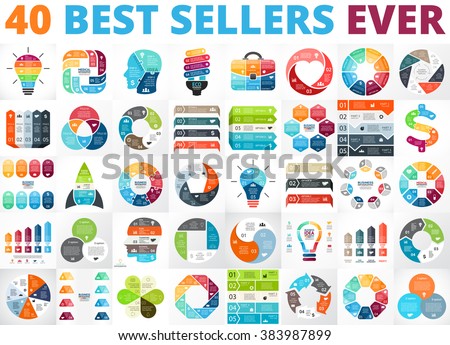 Vector circle infographics. Business diagrams, arrows graphs, presentations, idea cycle charts. Data options, parts, 3, 4, 5, 6, 7, 8 steps infographic. Bulb, brain, plus, eco, heart, lines, stairs.