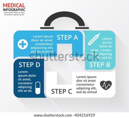 Vector circle plus sign medicine chest healthcare infographic, diagram, graph, presentation, chart. Concept with 4 options, parts, steps, processes. Doctor or hospital logo.